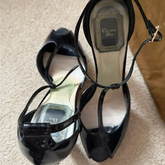Dior Glossy Black Peep-Toe Heels - Picture 2 of 4